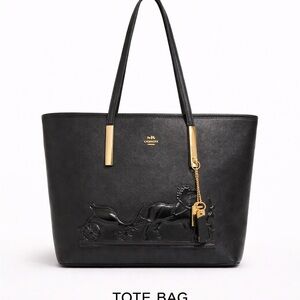 Coach Black Leather Tote Horse & Carriage Large Shoulder Bag Gold Hardware
